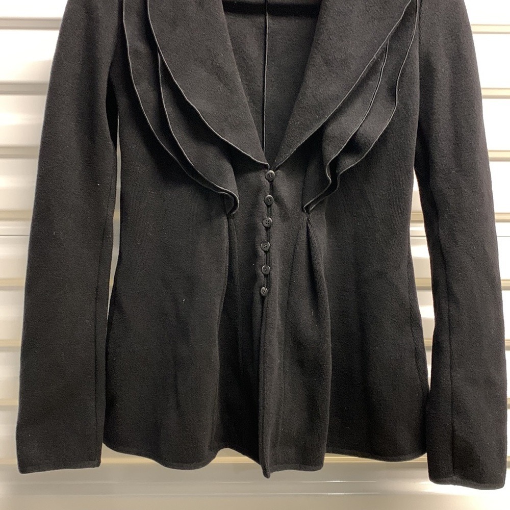 Giorgio Armani Borgo 21 Layered Shawl Collar Jacket Womens 2 Black Luxury Wool - Picture 4 of 12